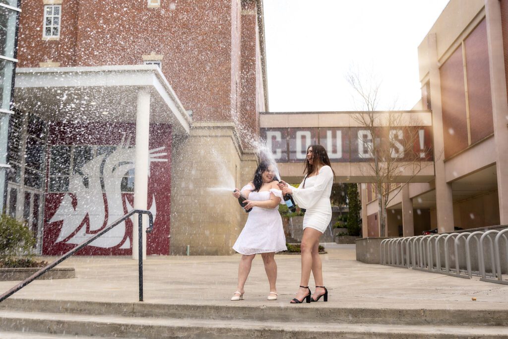 Popping champagne for your college senior pictures