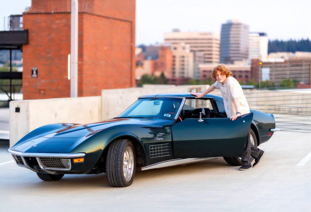 Urban Spokane Senior Portrait Locations: Parking Garage with car